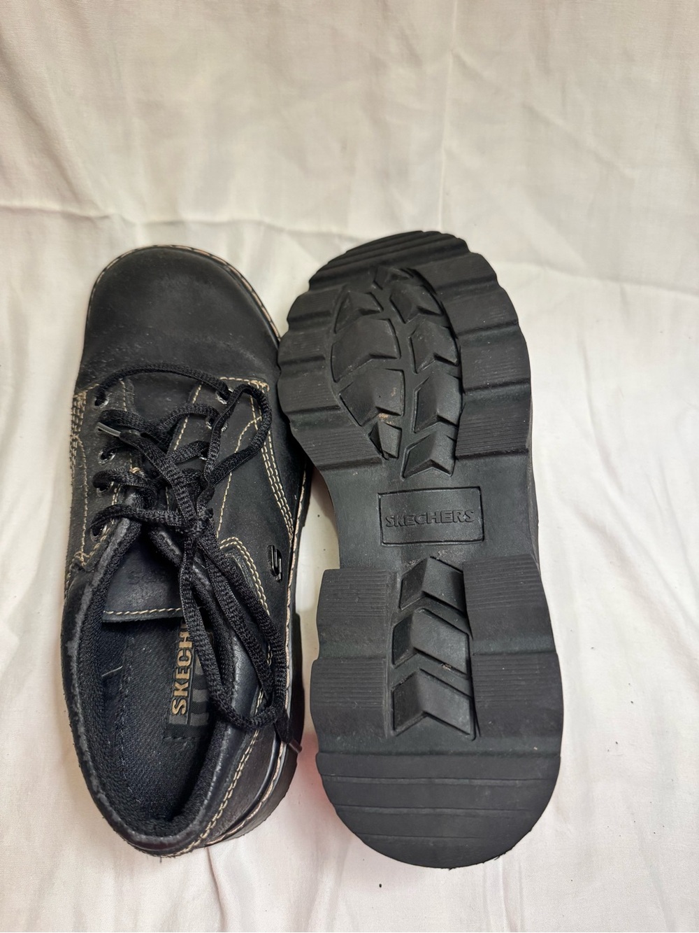Vintage Women’s Skechers Black Leather Lace-Up Platform Sneakers [Size 8] - Picture 4 of 5